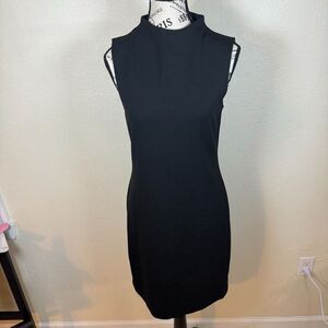 Theory High Neck Double Knit Jersey Dress Black Sleeveless Above Knee Size S